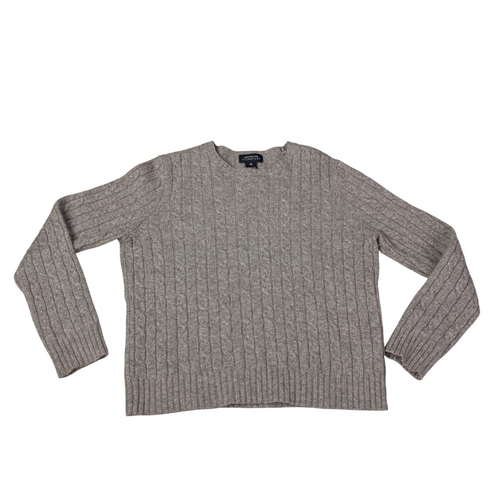 JONES NEW YORK SIGNATURE Cable Knit Sweater Grey XL Viscose Lambswool Angora
